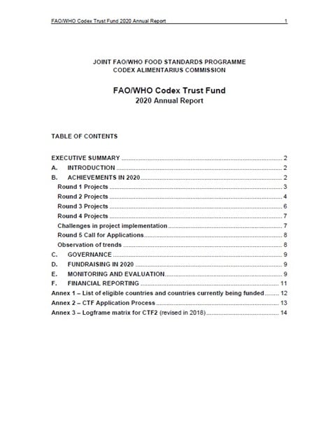 FAO/WHO Codex Trust Fund - 2020 Annual Report