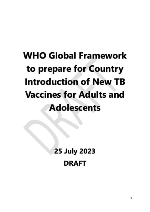 WHO Global Framework to prepare for Country Introduction of New TB Vaccines for Adults and Adolescents